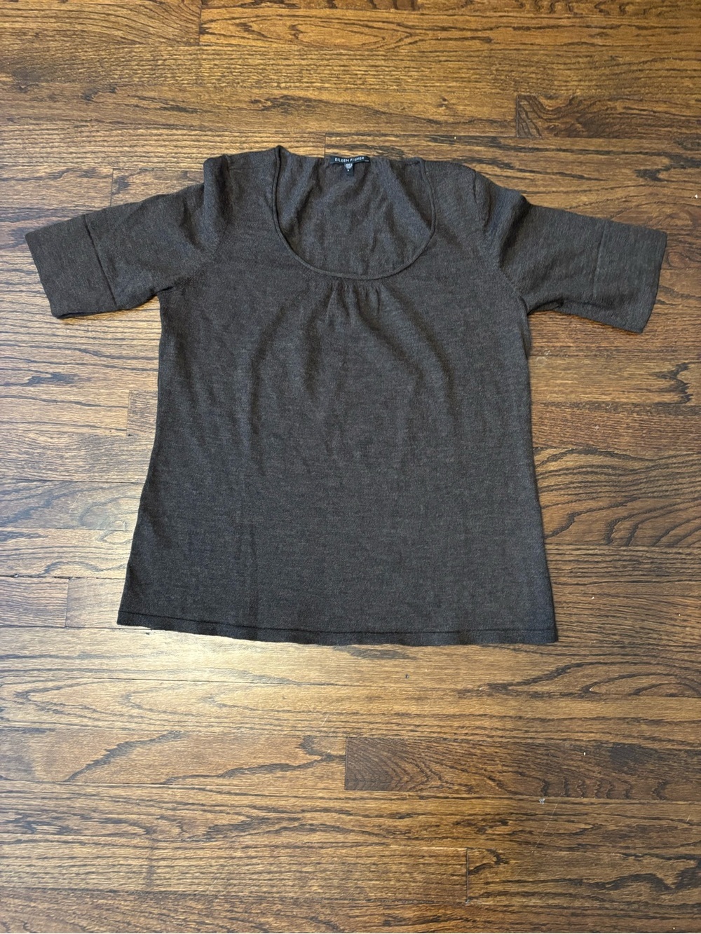 Eileen Fisher Merino Wool Cottage Core Coquette Coastal Grandma Brown Top Medium